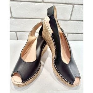 Carvela Comfort Black Leather Wedge Sandals Woman's Size 37 US‎ 7